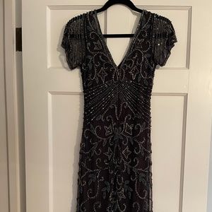 Pisarro Nights Beaded Mesh Column Dress Wine Size 2
